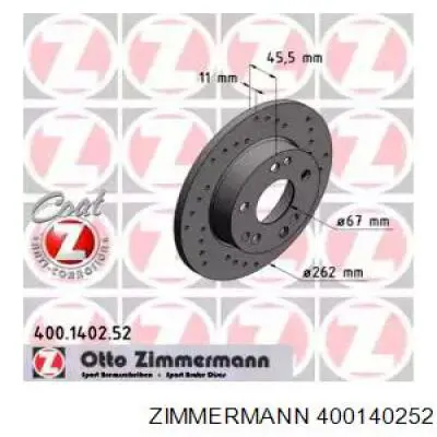 400140252 Zimmermann диск тормозной передний