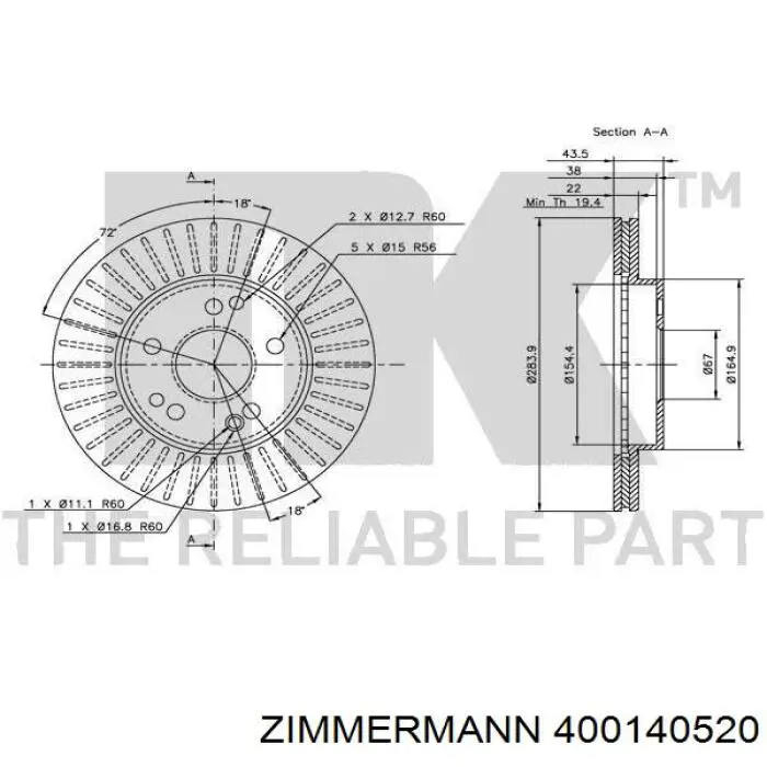 Передний тормозной диск Zimmermann 400140520