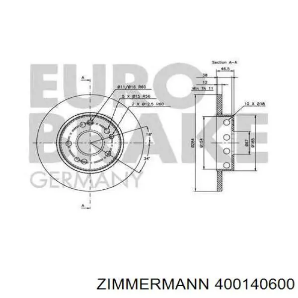 Передний тормозной диск Zimmermann 400140600