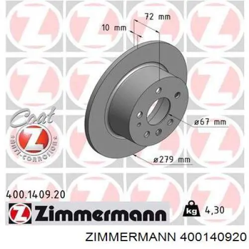 Тормозные диски 400140920 Zimmermann