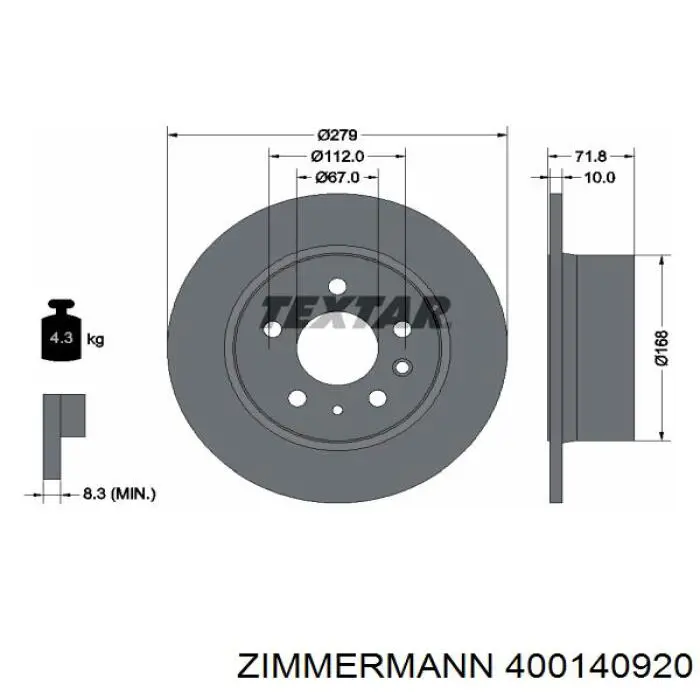 Задний дисковый тормоз Zimmermann 400140920
