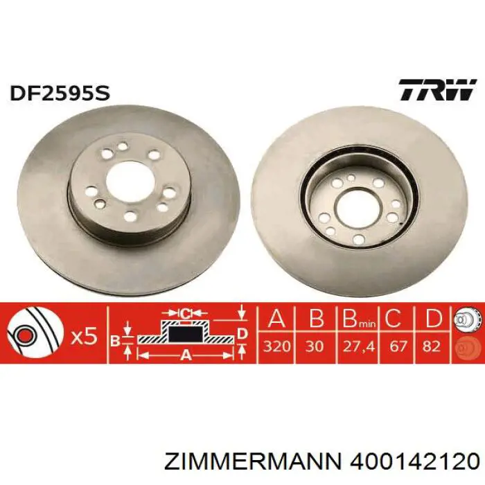 Тормоз дисковый передний Zimmermann 400142120 цена, от 76.47 USD