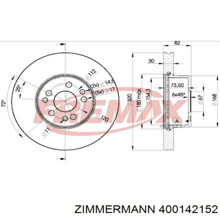 Передние тормозные диски 400142152 Zimmermann