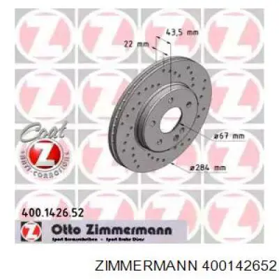 400142652 Zimmermann диск тормозной передний
