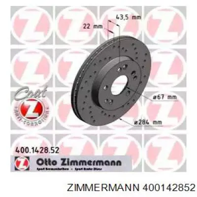 400142852 Zimmermann диск тормозной передний