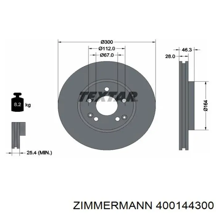 400.1443.00 Zimmermann диск тормозной передний