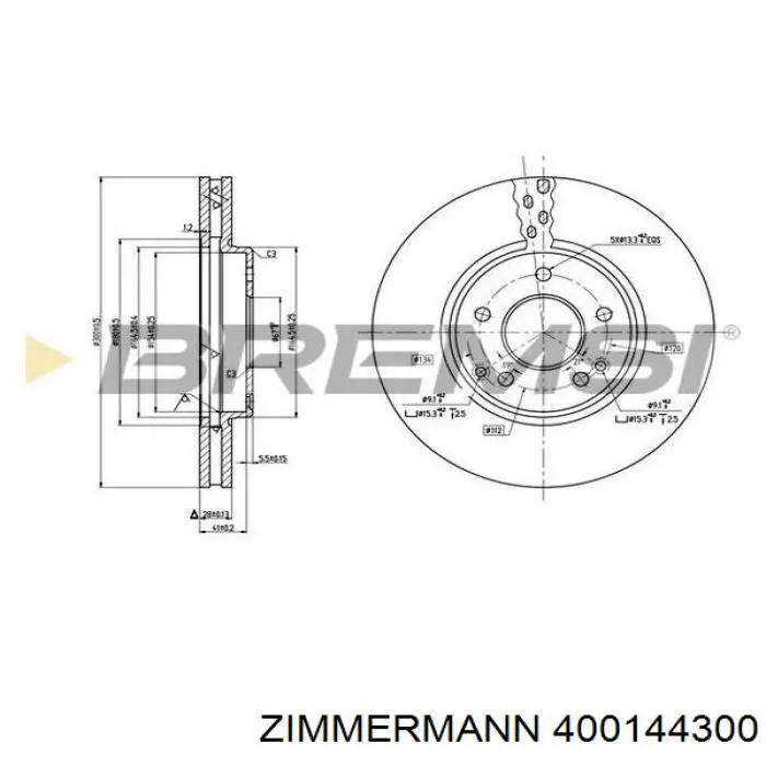 Тормоз дисковый передний Zimmermann 400144300 цена, от 48.74 USD