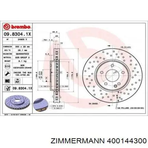 Передние тормозные диски 400144300 Zimmermann