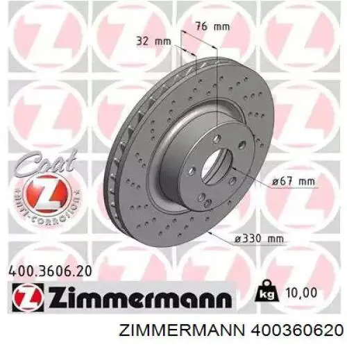 Передние тормозные диски 400360620 Zimmermann