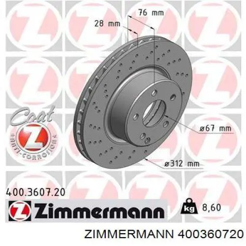 Disco de freno delantero 400360720 Zimmermann