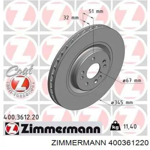 Передние тормозные диски 400361220 Zimmermann