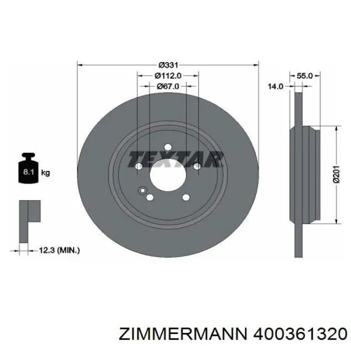 Задний тормозной диск Zimmermann 400361320 цена, от 48.83 USD