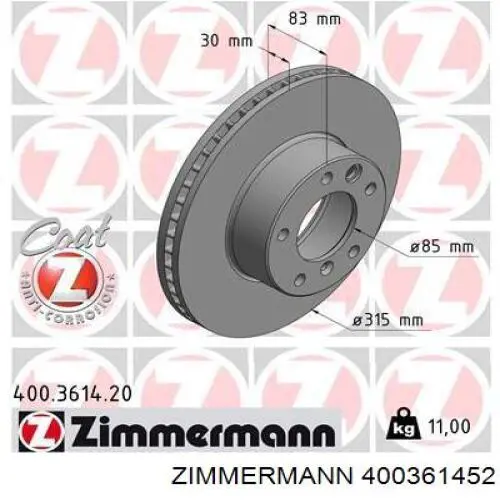 Передние тормозные диски 400361452 Zimmermann