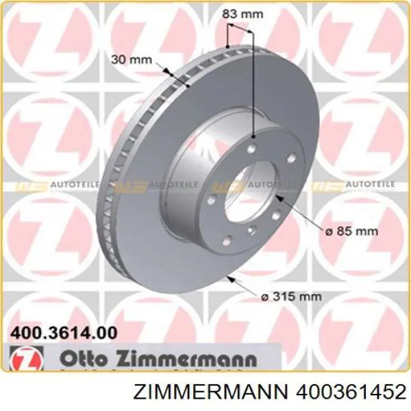 Тормоз дисковый передний Zimmermann 400361452 цена, от 110.62 USD