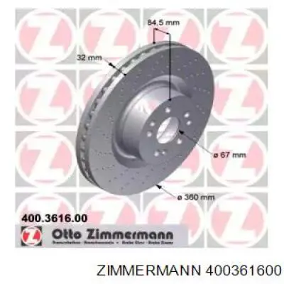 Передние тормозные диски 400361600 Zimmermann