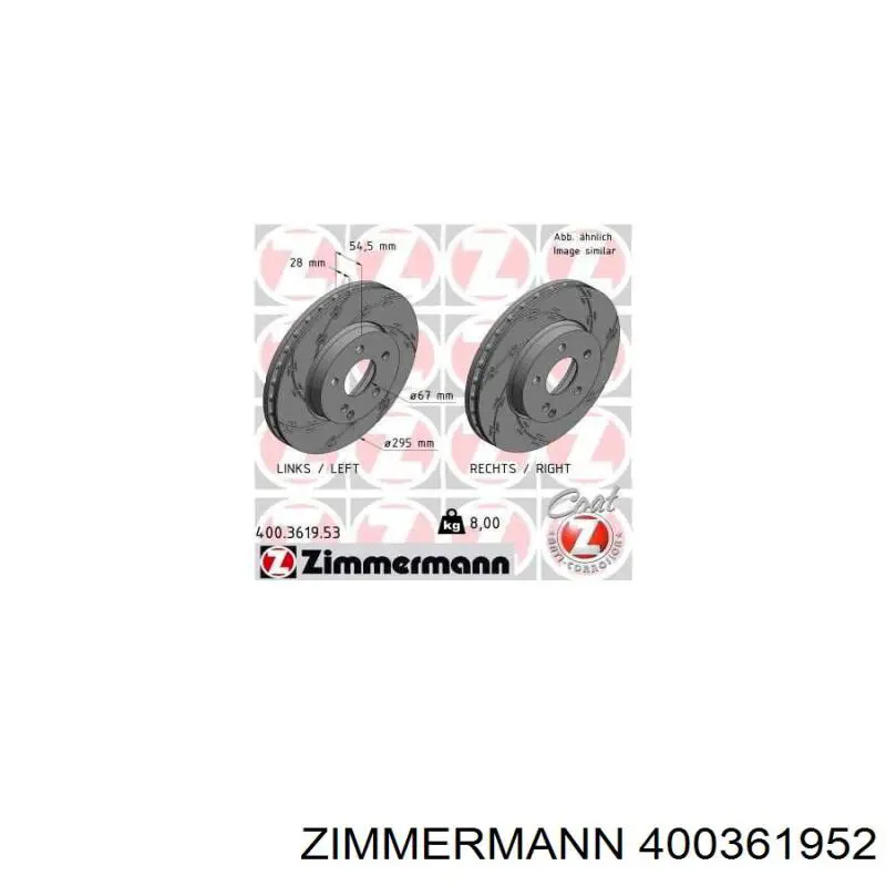 Передние тормозные диски 400361952 Zimmermann