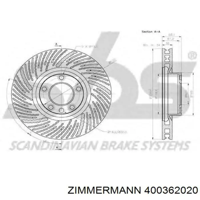 Передние тормозные диски 400362020 Zimmermann