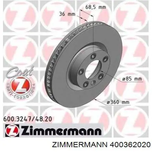 Передний тормозной диск Zimmermann 400362020