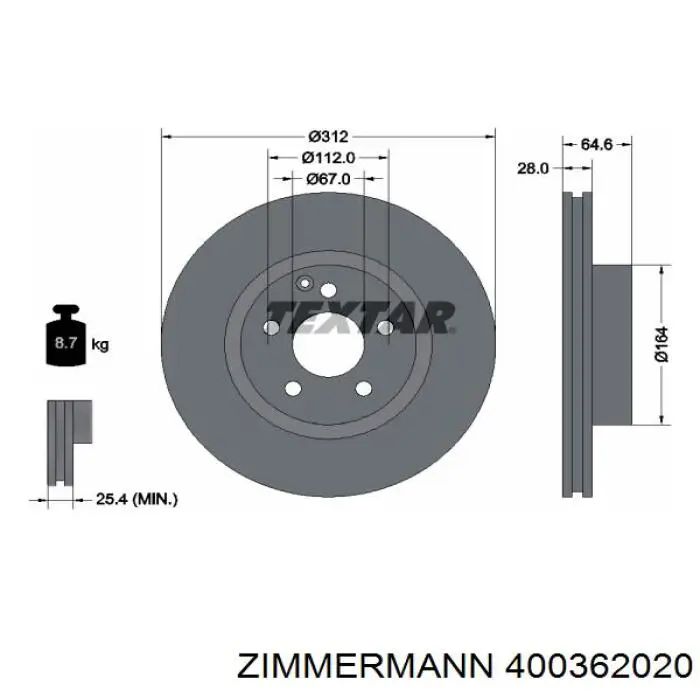 Купить 400362020 Zimmermann Ротор тормозной