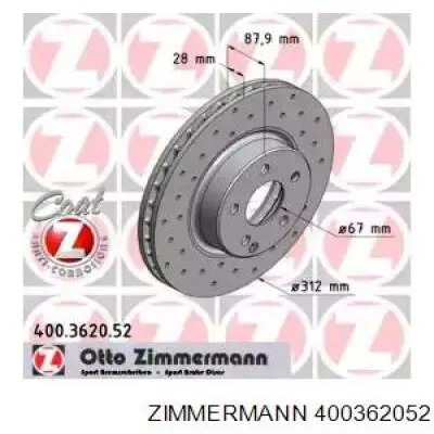 Передние тормозные диски 400362052 Zimmermann