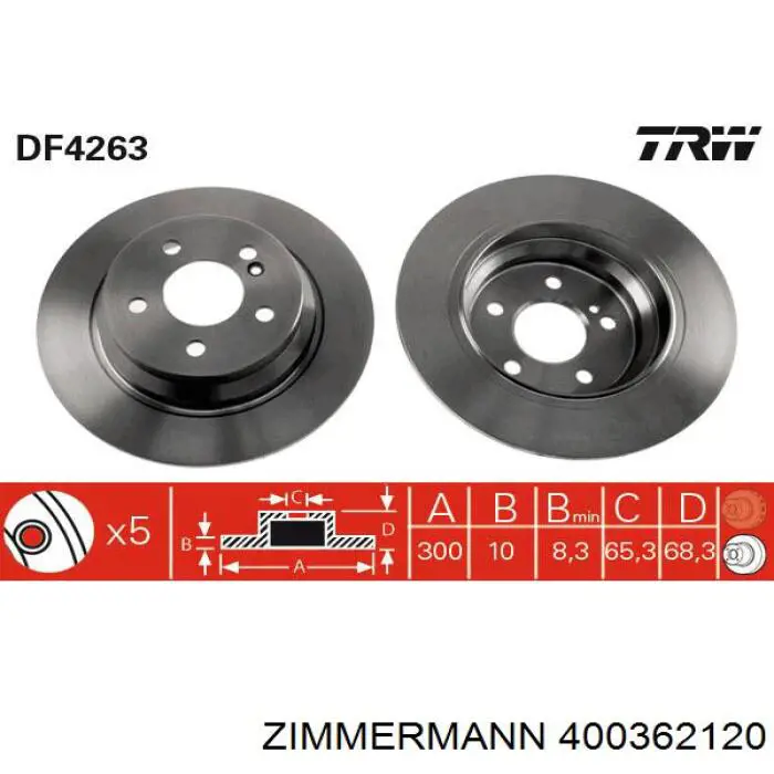 Задний тормозной диск Zimmermann 400362120 цена, от 37.43 USD