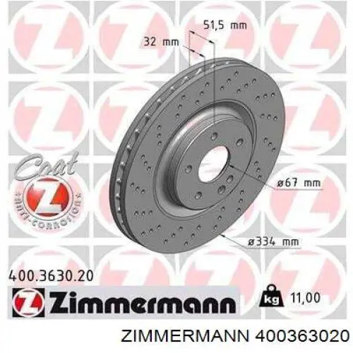 Передние тормозные диски 400363020 Zimmermann