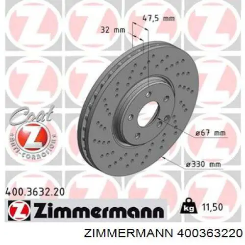 Тормоз дисковый передний Zimmermann 400363220 цена, от 106.99 USD