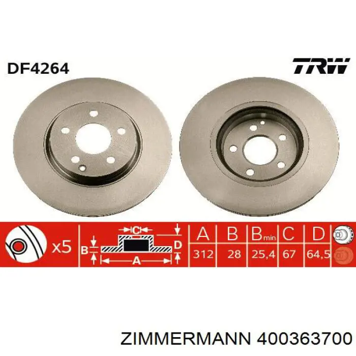 400363700 Zimmermann диск тормозной передний