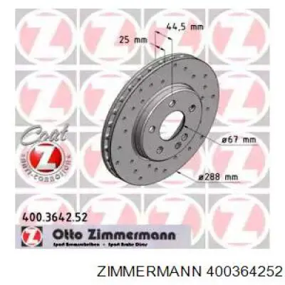 Передние тормозные диски 400364252 Zimmermann