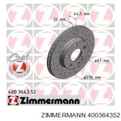 400364352 Zimmermann диск тормозной передний