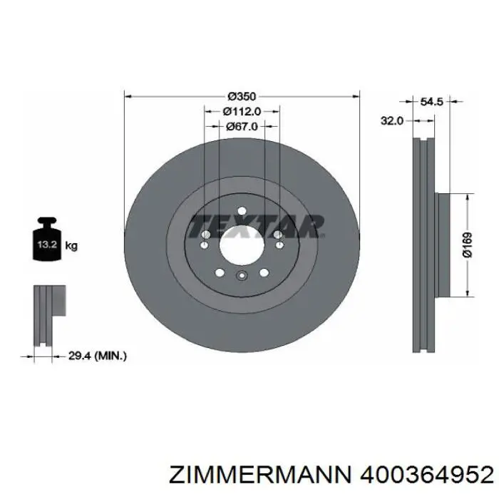 Купить 400364952 Zimmermann Ротор тормозной