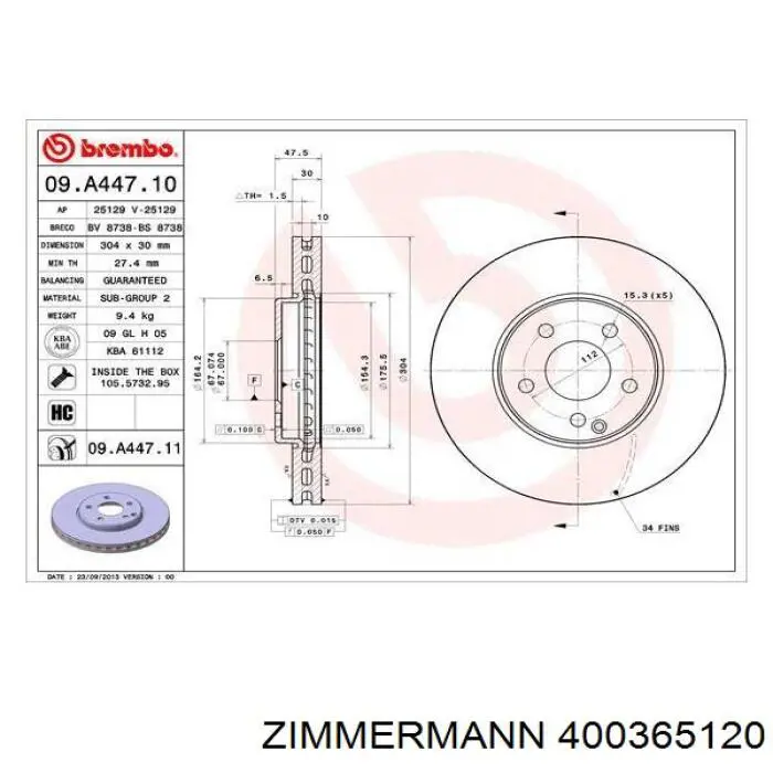Передний тормозной диск Zimmermann 400365120