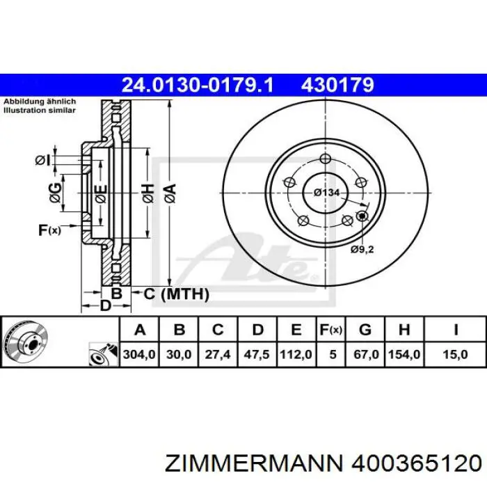 400365120 Zimmermann Диск тормозной передний