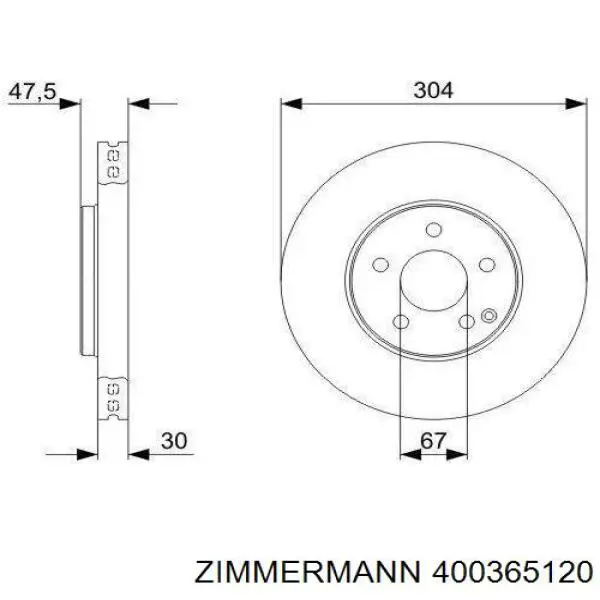 Передние тормозные диски 400365120 Zimmermann