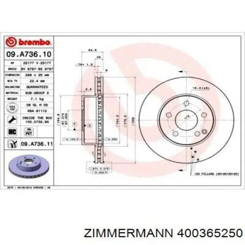 Передний тормозной диск Zimmermann 400365250