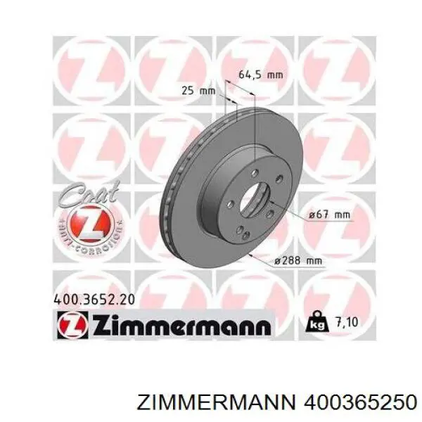 Тормоз дисковый передний Zimmermann 400365250 цена, от 54.55 USD