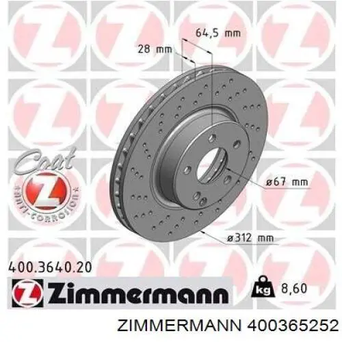 Тормоз дисковый передний Zimmermann 400365252 цена, от 55.76 USD