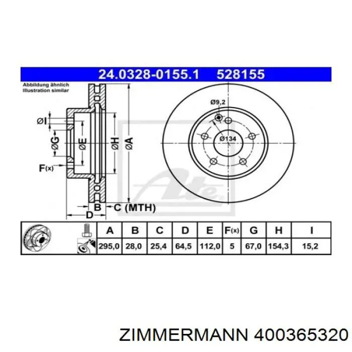 Передний тормозной диск Zimmermann 400365320