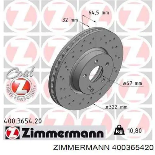 Тормоз дисковый передний Zimmermann 400365420 цена, от 107.35 USD