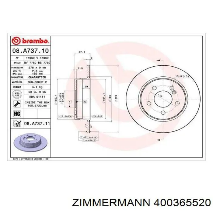 Задний дисковый тормоз Zimmermann 400365520