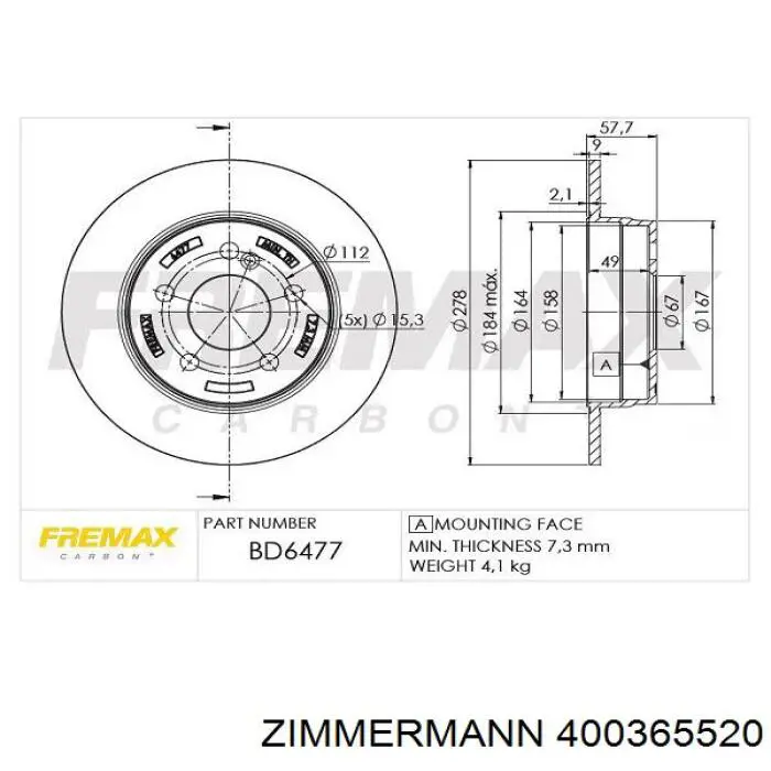 400365520 Zimmermann Дисковый тормоз