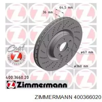 Передние тормозные диски 400366020 Zimmermann