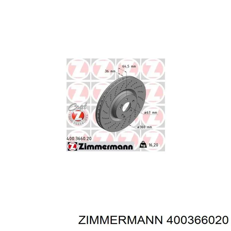 Передний тормозной диск Zimmermann 400366020