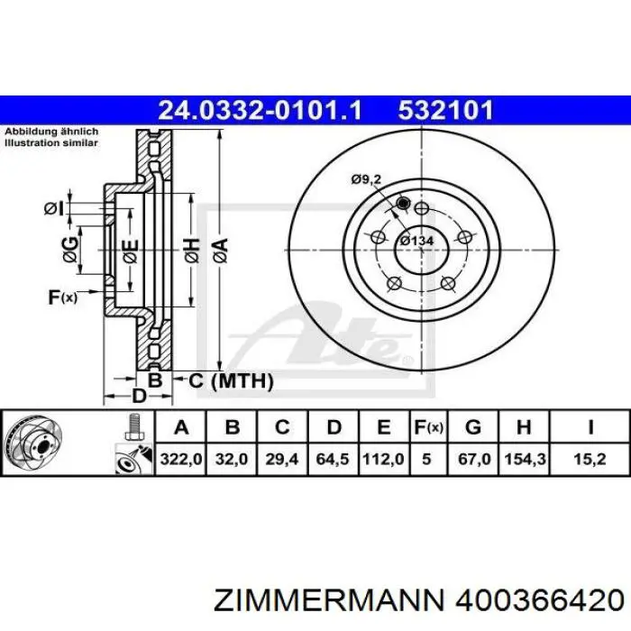 Тормоз дисковый передний Zimmermann 400366420 цена, от 86.22 USD