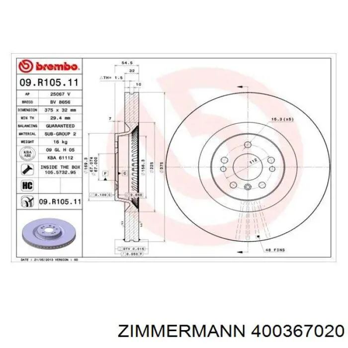 Передний тормозной диск Zimmermann 400367020