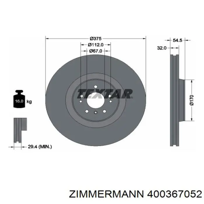 Тормоз дисковый передний Zimmermann 400367052 цена, от 144.53 USD