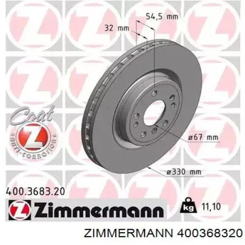 Передние тормозные диски 400368320 Zimmermann