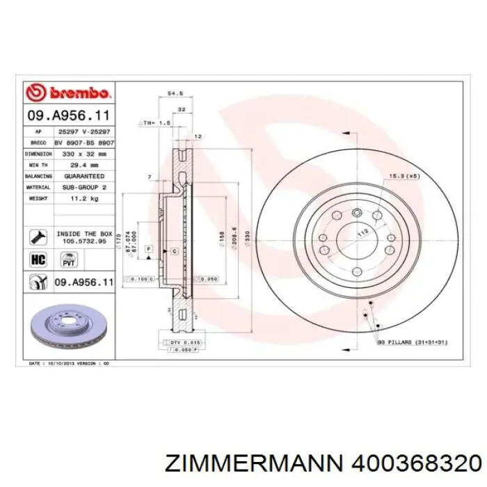 Тормоз дисковый передний Zimmermann 400368320 цена, от 83.54 USD