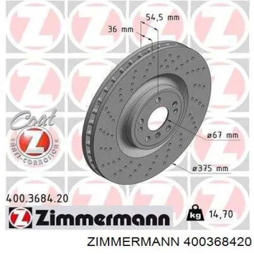 Тормоз дисковый передний Zimmermann 400368420 цена, от 132.51 USD