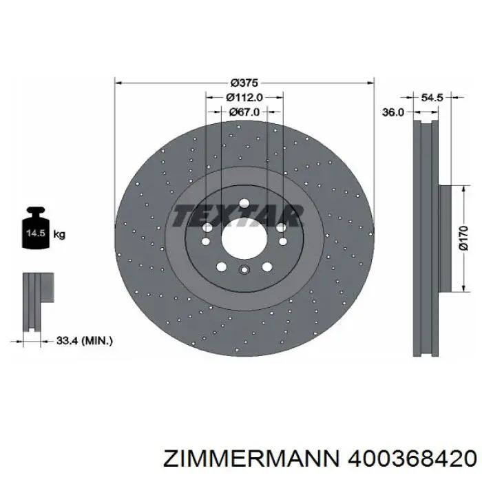 Передние тормозные диски 400368420 Zimmermann